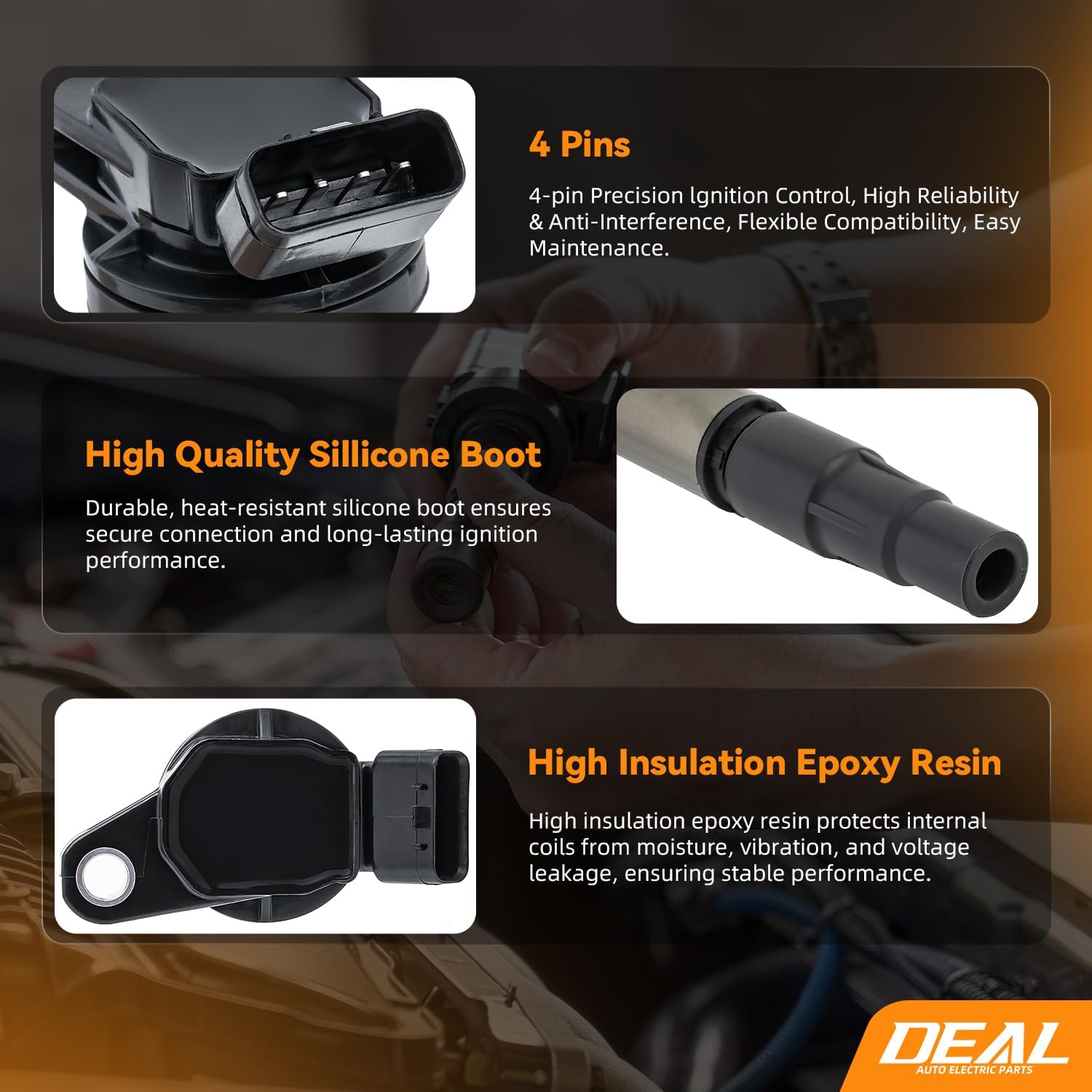 DEAL Ignition Coil Pack, Compatible with Toyota Matrix/Prius V/C-HR/Corolla iM Pontiac Vibe Scion iM/xD Lexus CT200h 1.8L 2.0L L4, Replaces# UF-596 UF619 C1714, 4PCS