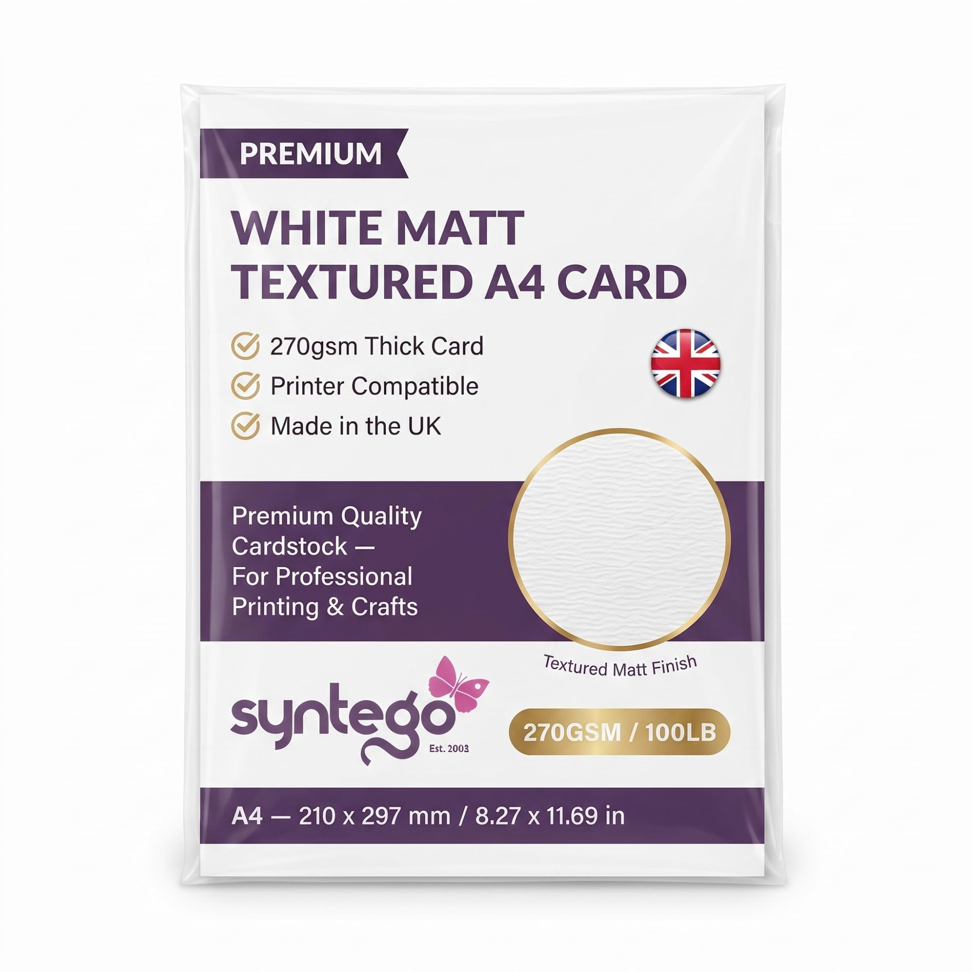 Syntego White Matt Textured A4 Card Stock 270gsm