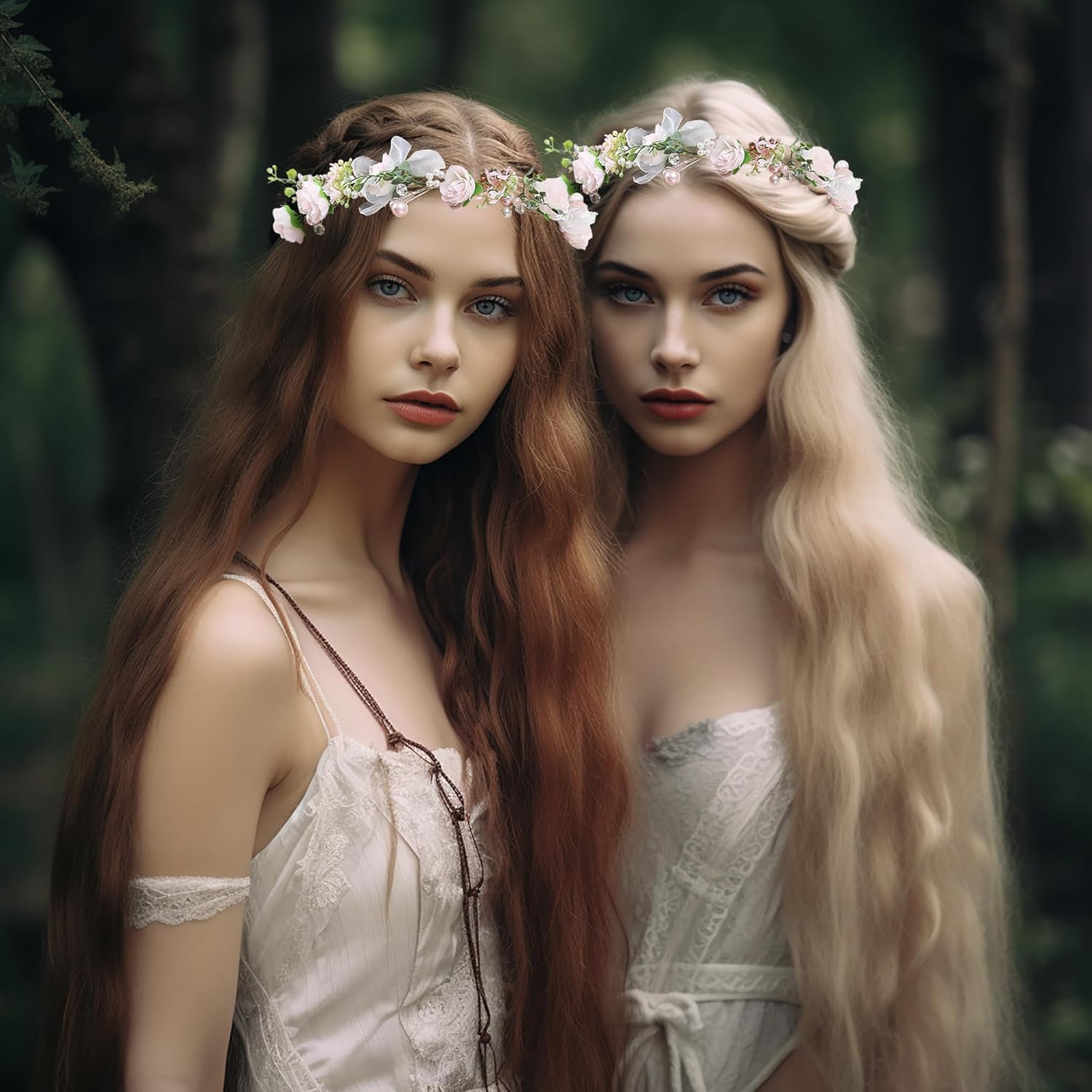 Pearl Flower Crown Floral Garland Headband Flower Halo Headpiece Hair Wreath Boho Photos Wedding Pink - Image 2