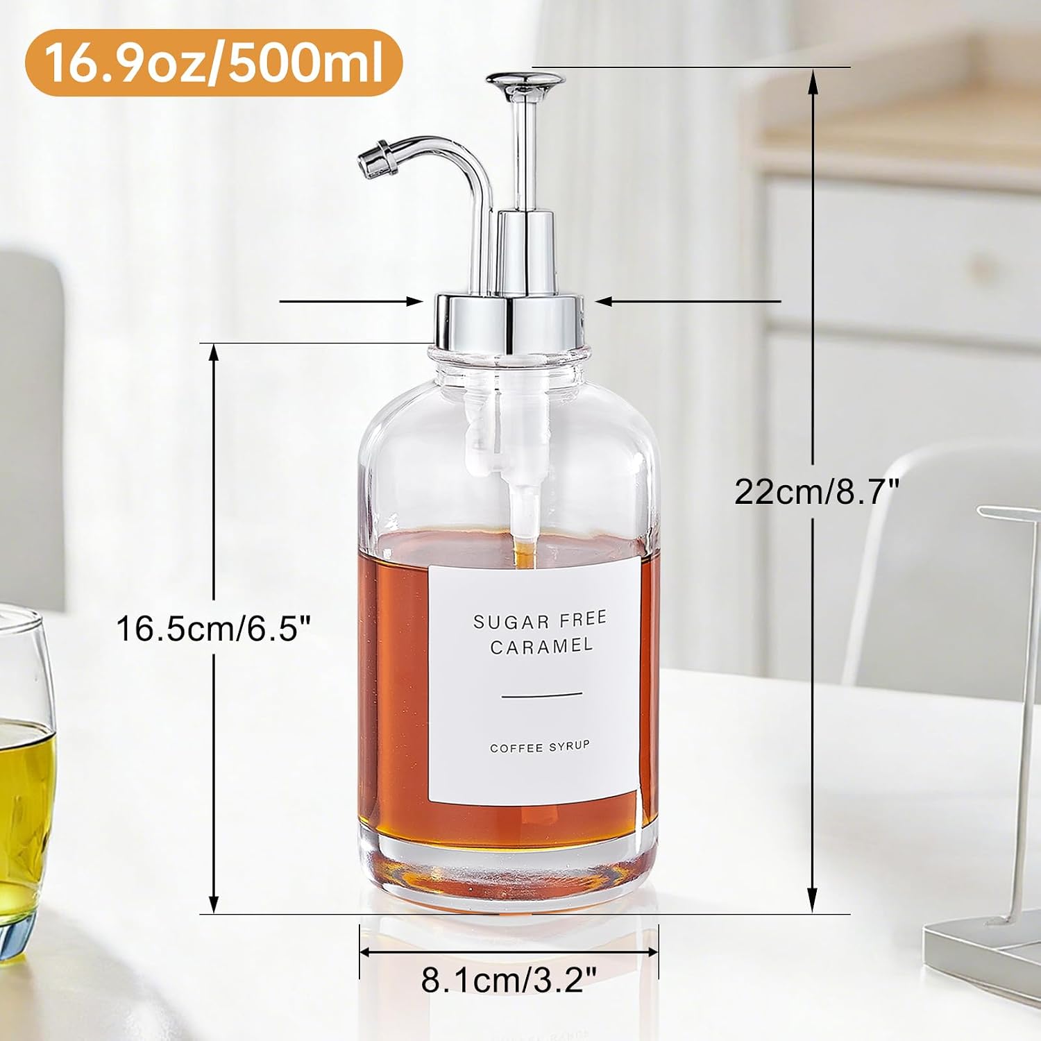 Coffee Syrup Dispenser, 16.9 oz, Silver Pump, 2-Pack