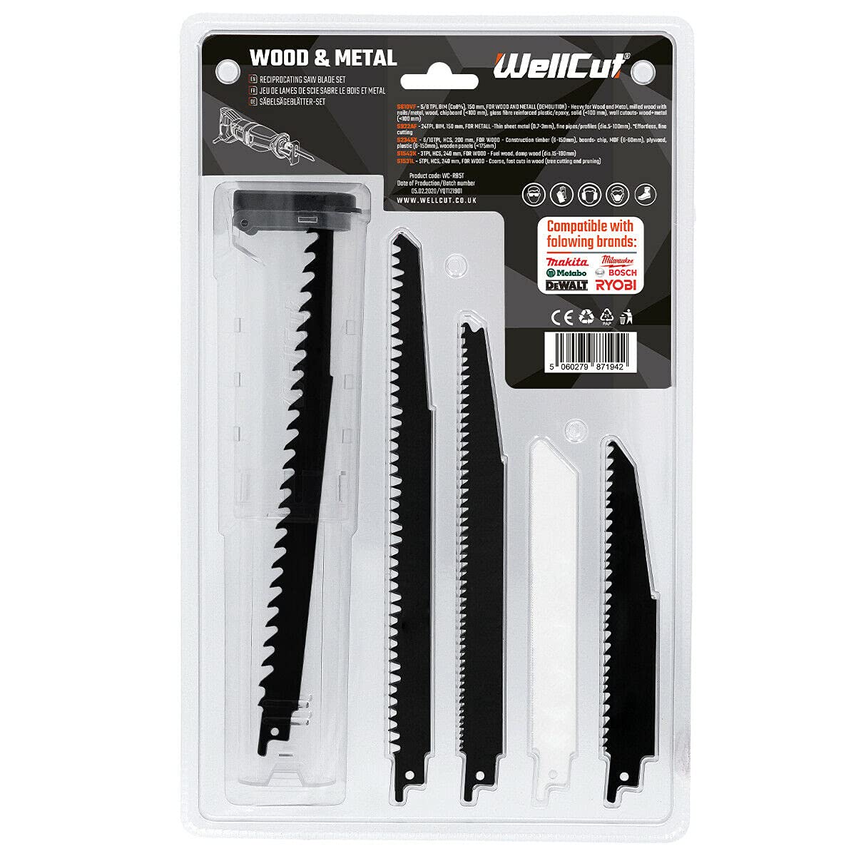 WELLCUT - Lama per sega per legno e metallo, 5 pezzi