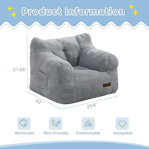 Miniatura 2 de MAXYOYO Silla Puf de Sherpa para Niños, Silla Boucle para Niños Pequeños, Sofá Puf para Niñas y Niños, Sofá Perezoso Teddy con Bolsillo para Jugar,