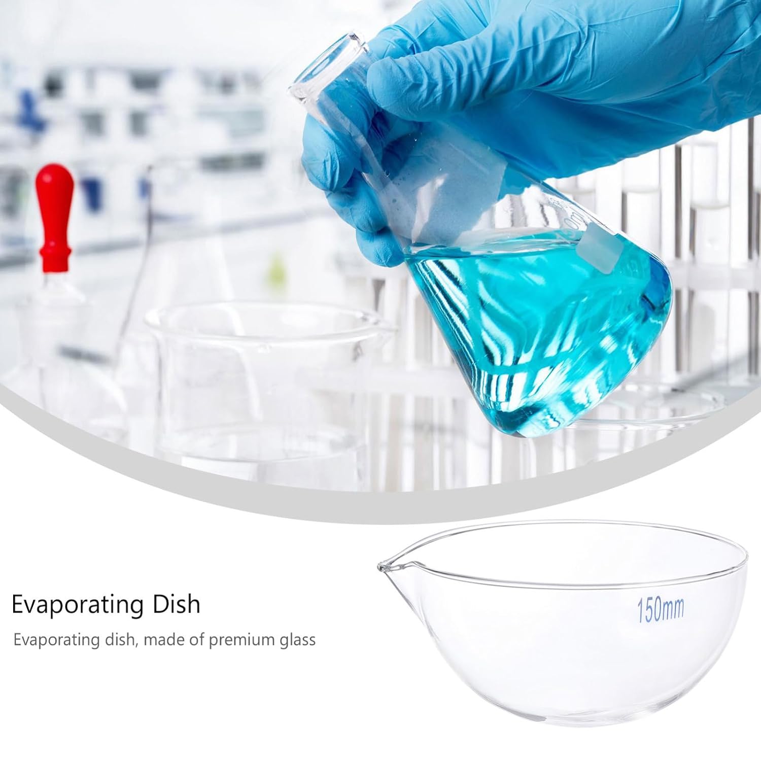 Round Bottom Evaporating Dish Glass Evaporation Basin Easy Pouring Spout Laboratory Tool Great for Concentrating Liquids