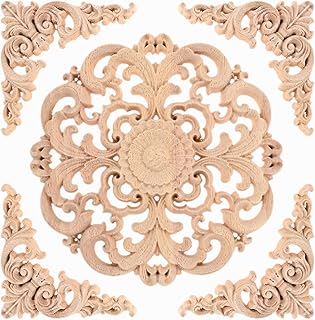 MUXSAM Retro Wood Appliques Onlays Decorative Furniture Appliques, 5Pcs DIY Unpainted Wooden Applique Classic Carving Decals Home Decor for Door Wall Bed Cabinet Fireplace Mantel Dresser, Set B