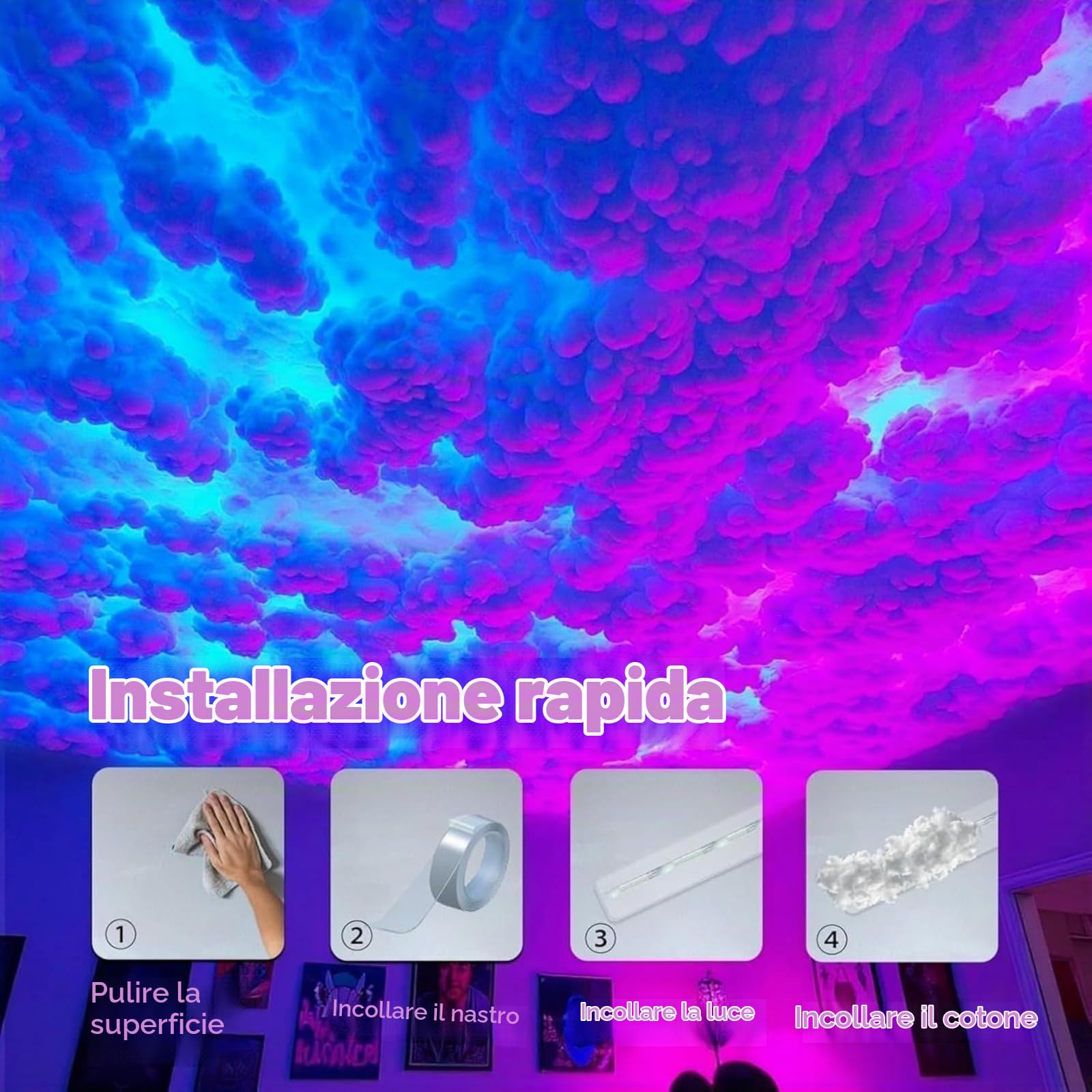 Generico Lampada da soffitto a forma di nuvola LED RGB 3D, luce da gioco, luce a LED a forma di nuvola di cotone soffice - Illuminazione per camera da letto e sala giochi