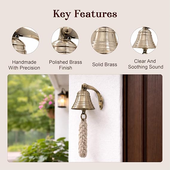 THDC 2 Ship's Bell Solid Brass Maritime Duty Watch Bell, Wall Mountable Indoor & Outdoor Bell for Pub, Shop, Reception & Dinner (Polished Brass)