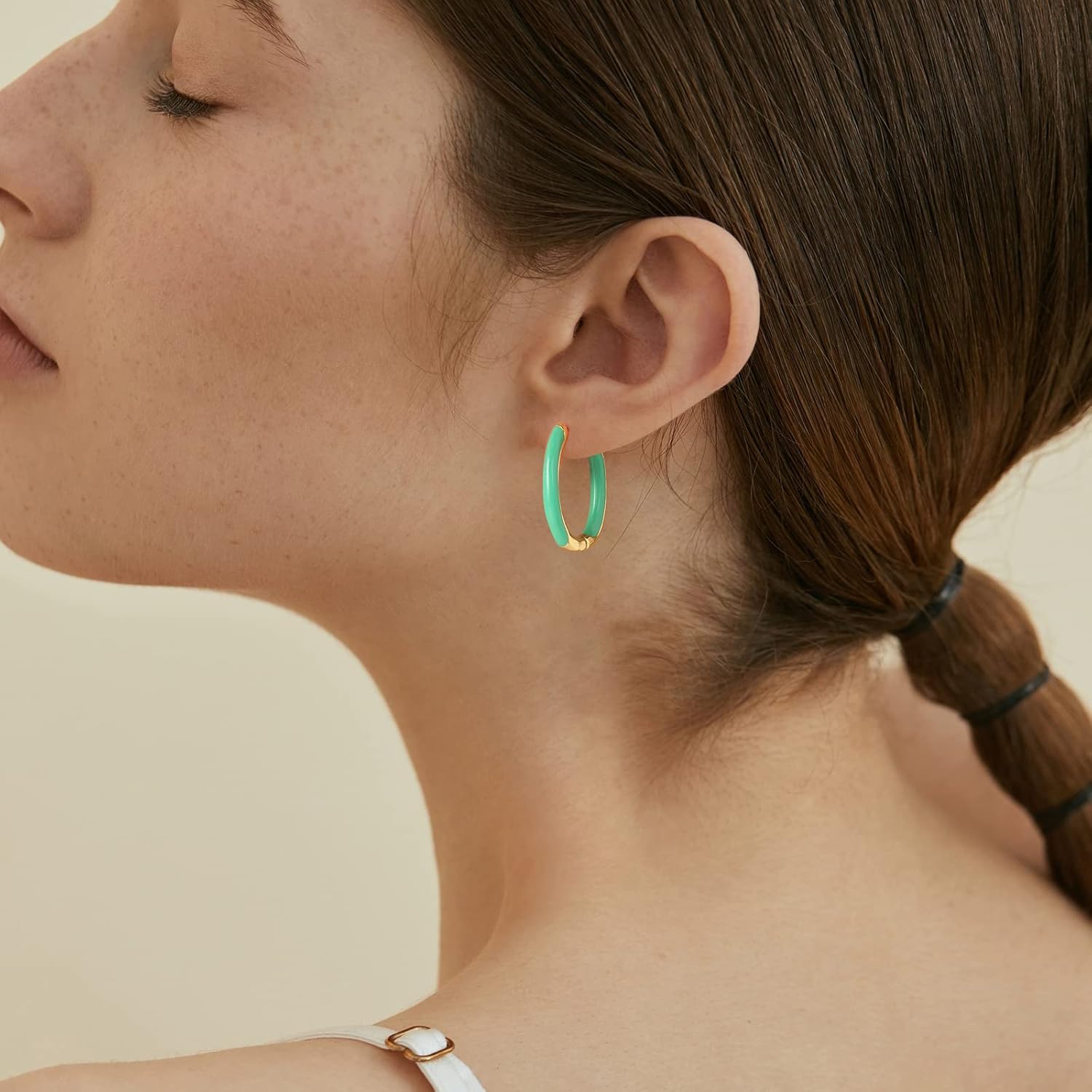 Huggie Hoop Earrings for Women, 18K Gold Plated Colorful Enamel Huggie Earrings Small Hypoallergenic Cute Jewelry Gifts - Image 5