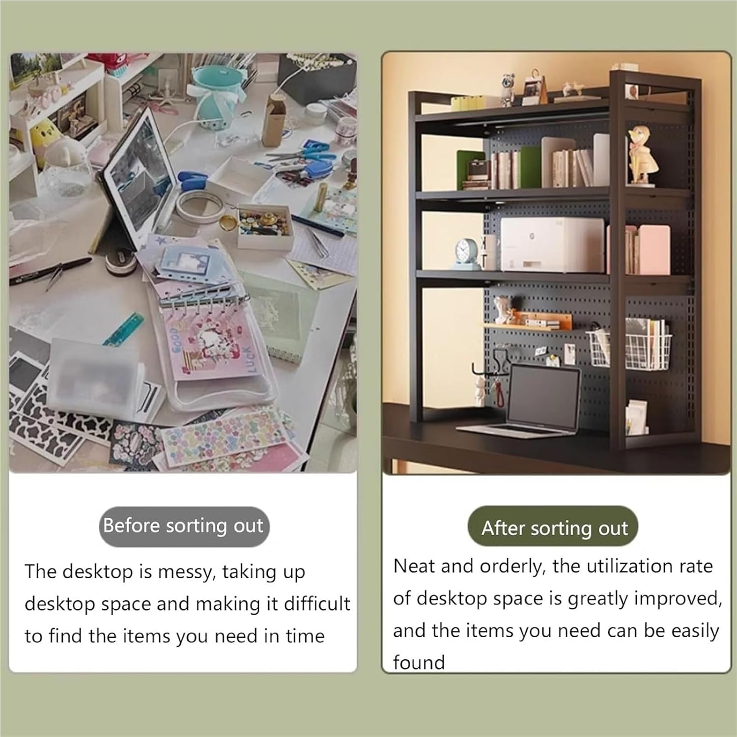 Desktop Hutch Shelf, Large Capacity Desktop Organizer, Desk Hutch for Computer Monitor Stands, Adjustable Bookshelf Organizer for Home Office(Black Three Layers,140cm/55in)