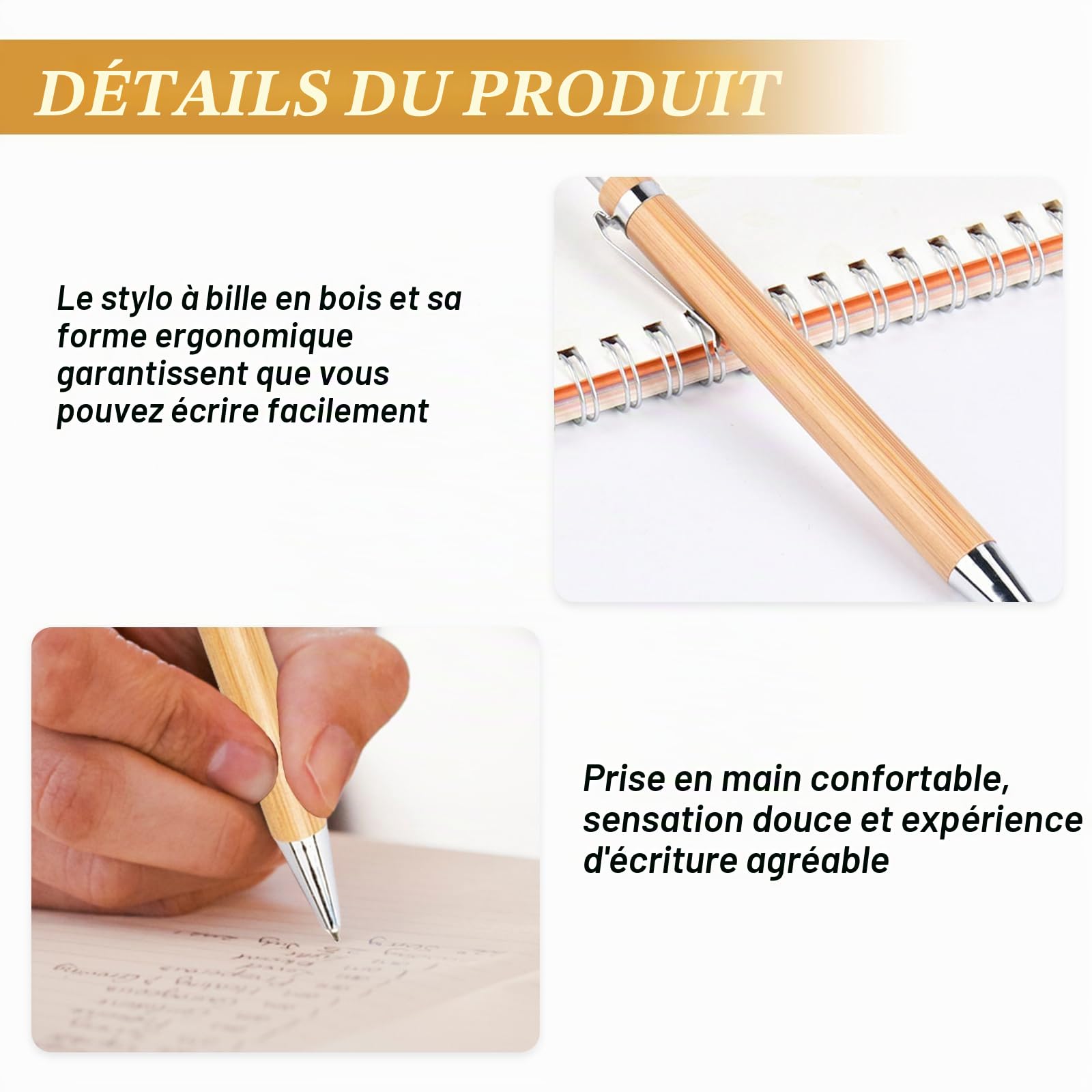 SPORWAY Lot de 50 stylos à bille en bois de bambou pour écriture, journal, école, fournitures de bureau, cadeau de remise de diplôme (bleu)