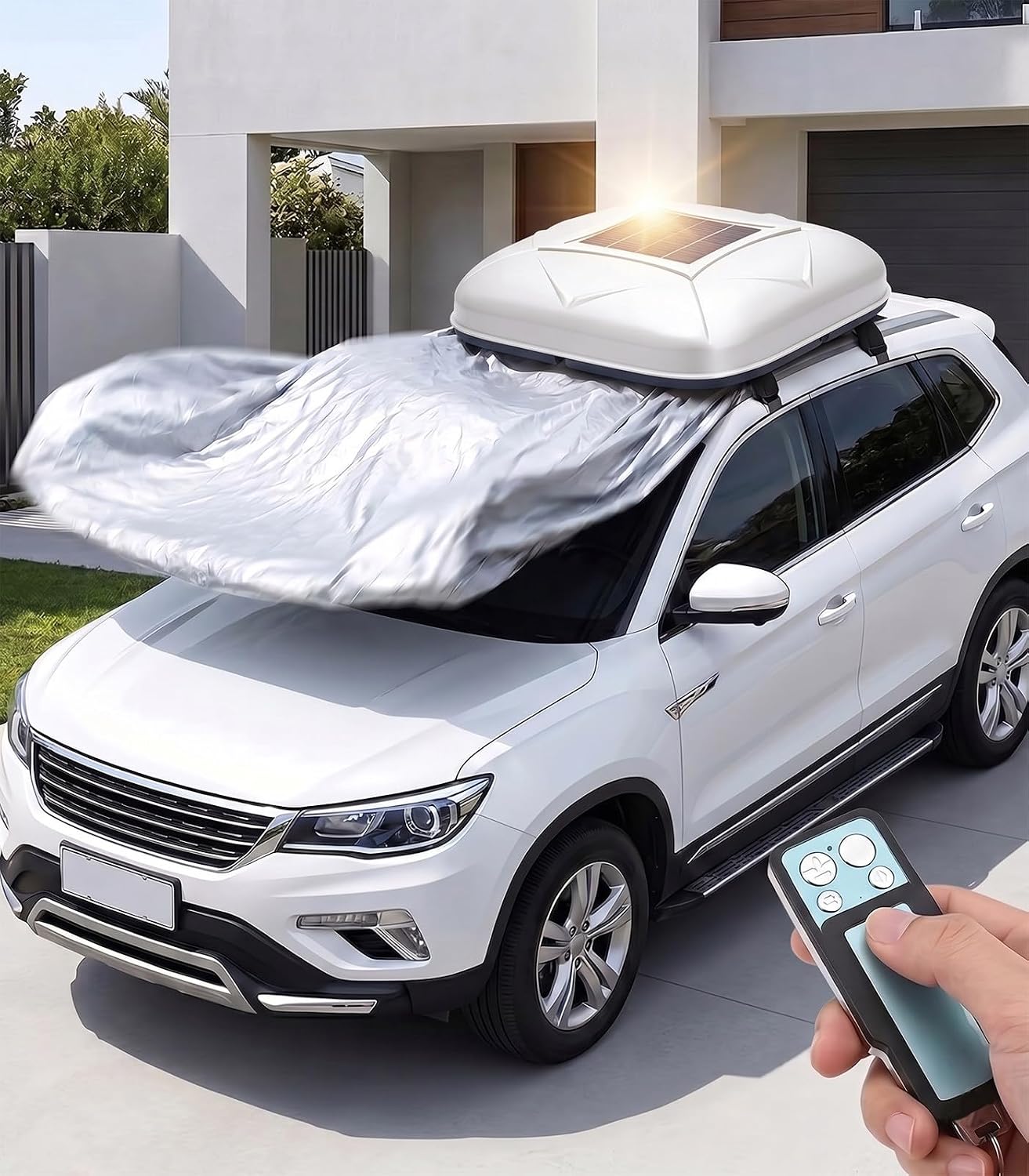 Smart Car Cover with Solar Charging YXL-White