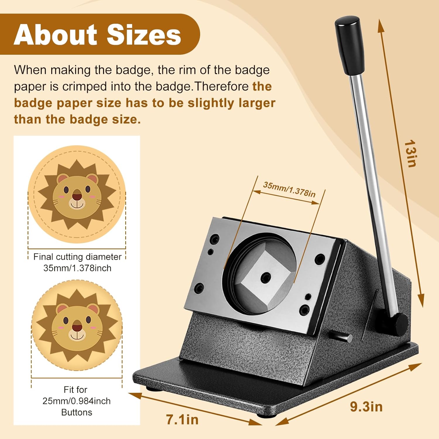 25mm Button Paper Cutter Graphics Punch Cutter for 1" Button Making, 35mm Circle Cutter Punch for Photopaper Artpaper Scrapboard Cutting
