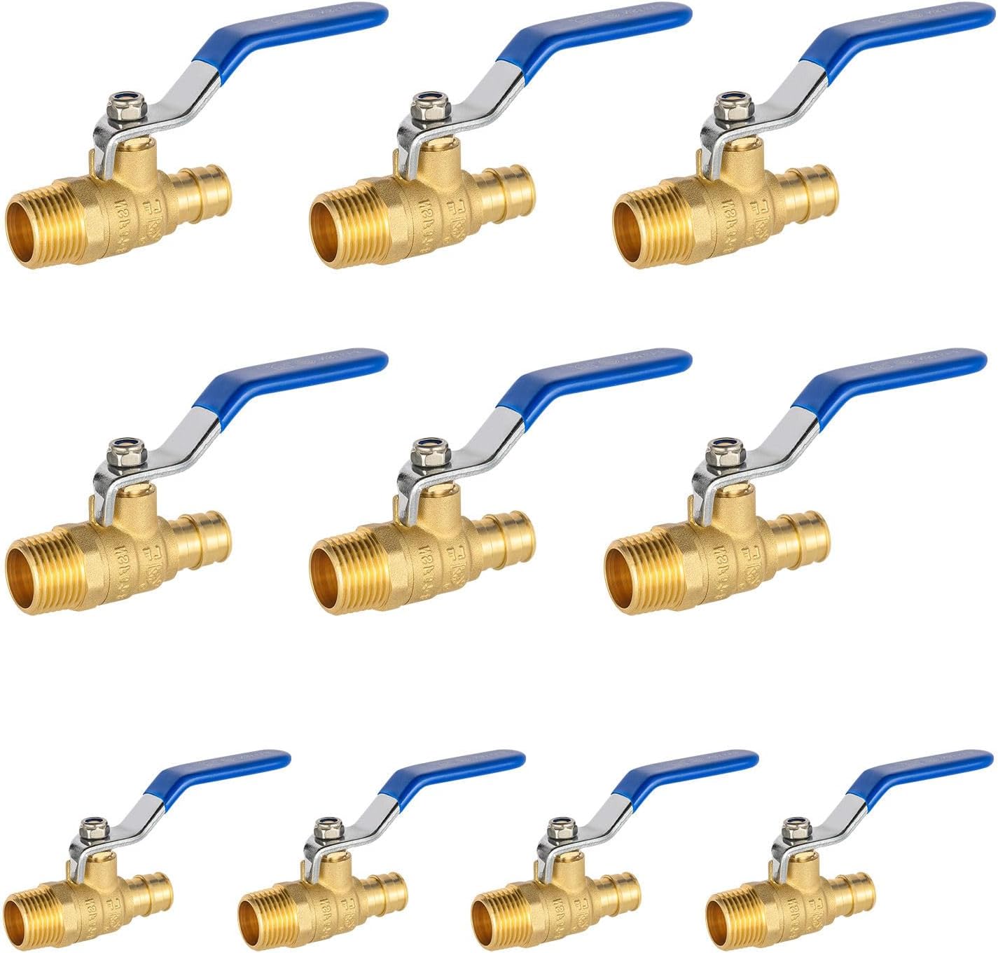 5 Pcs Ball Valves Blue, 3/4" Pex A X 3/4" MNPT Shut Off Valve, Brass Full Port Pex Expansion Shut Off Ball Valve for Water Air Fuel Line Oil Tube, ASTM F1960, UPC Certified