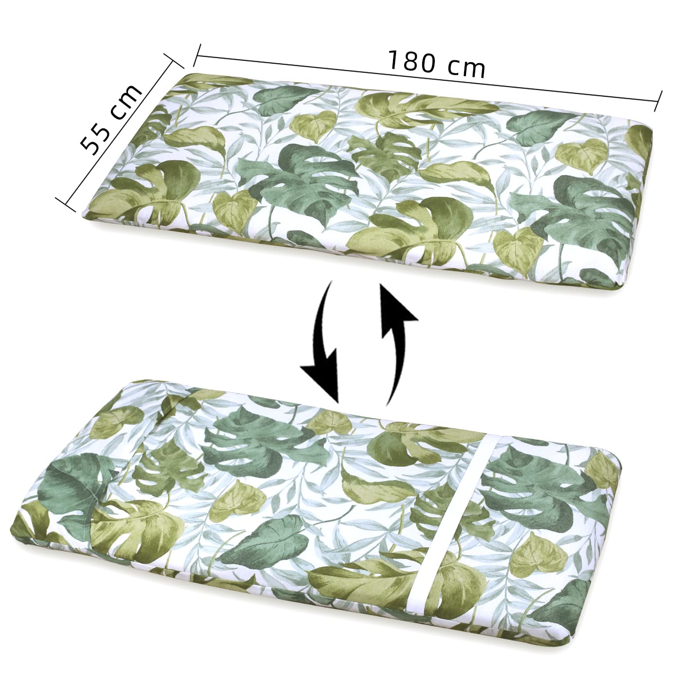 MERCURY TEXTIL- Cojín Tumbona, Colchoneta Acolchada, Hojas Verde(180x55cm) | Cómodo y Elegante. Ideal para Jardín, Piscina, Playa, Terraza y Balcón