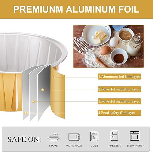 Miniatura 3 de Paquete de 200 tazas de aluminio para hornear magdalenas de 5 onzas tazas de postre con tapas tazas desechables para magdalenas mini recipientes