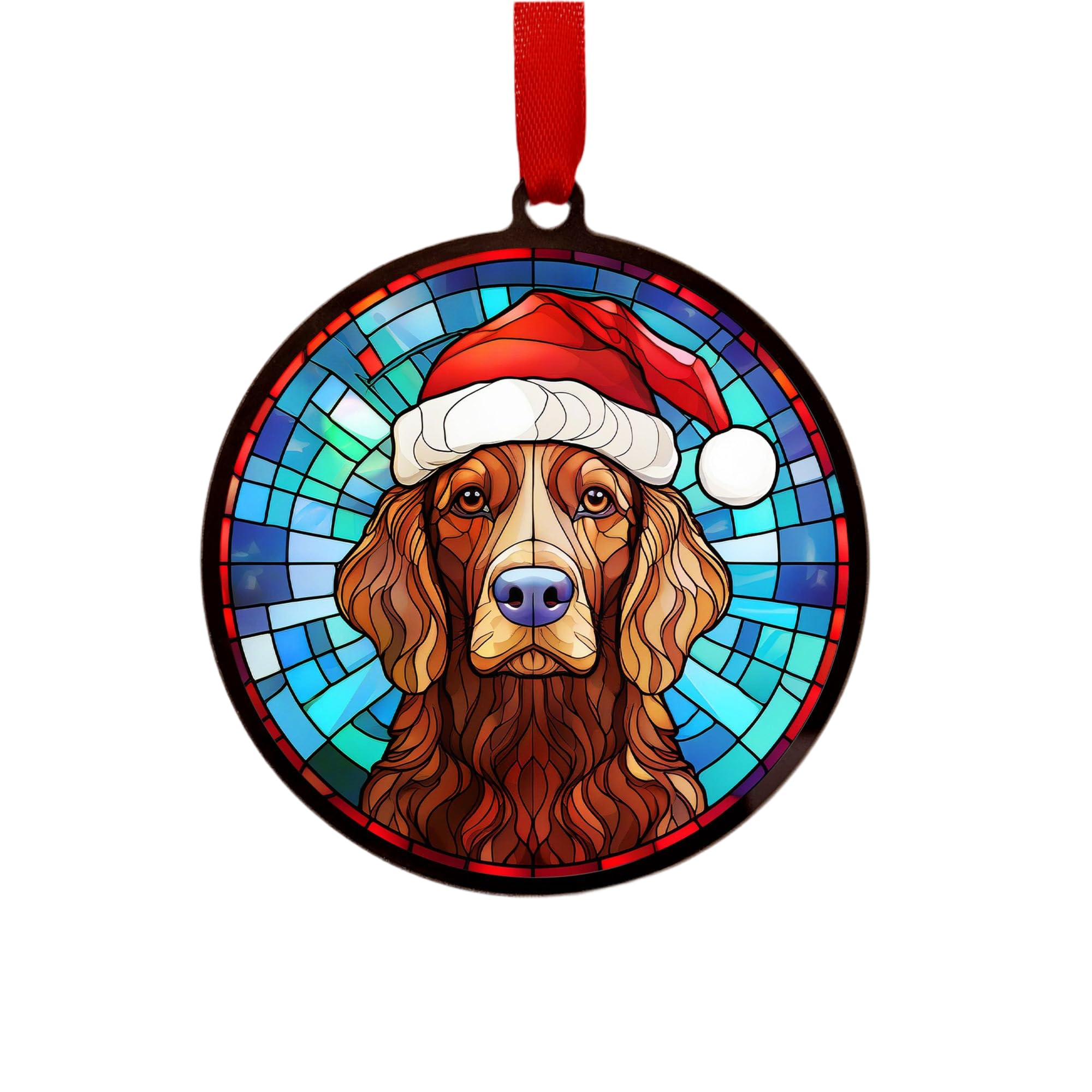 Red Setter Suncatcher Decoration Santa Hat Christmas