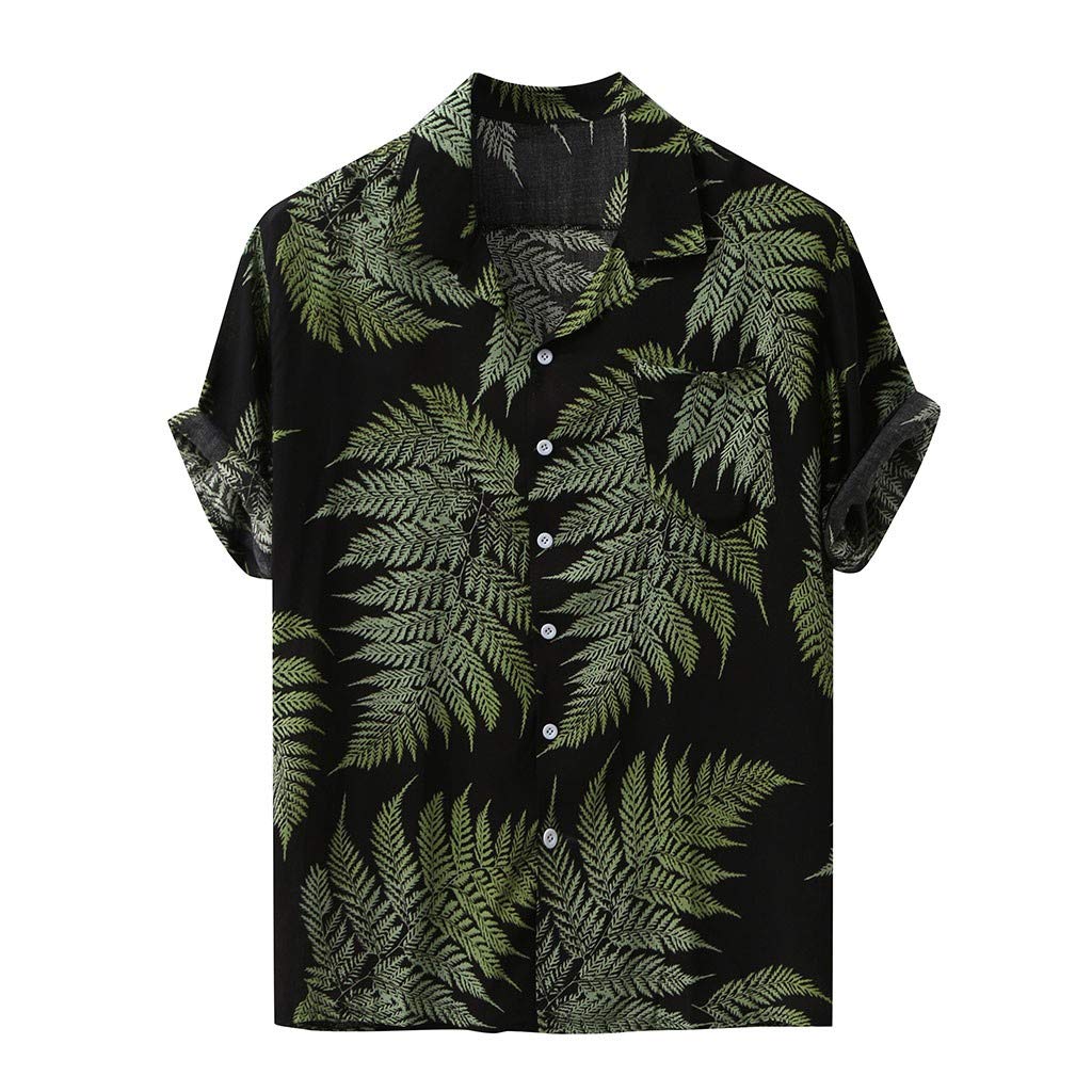 Cenlang Camisa hawaiana informal con botones para hombre, ajuste relajado, estampado de palmera, de verano, manga corta, Aloha, playa, vacaciones