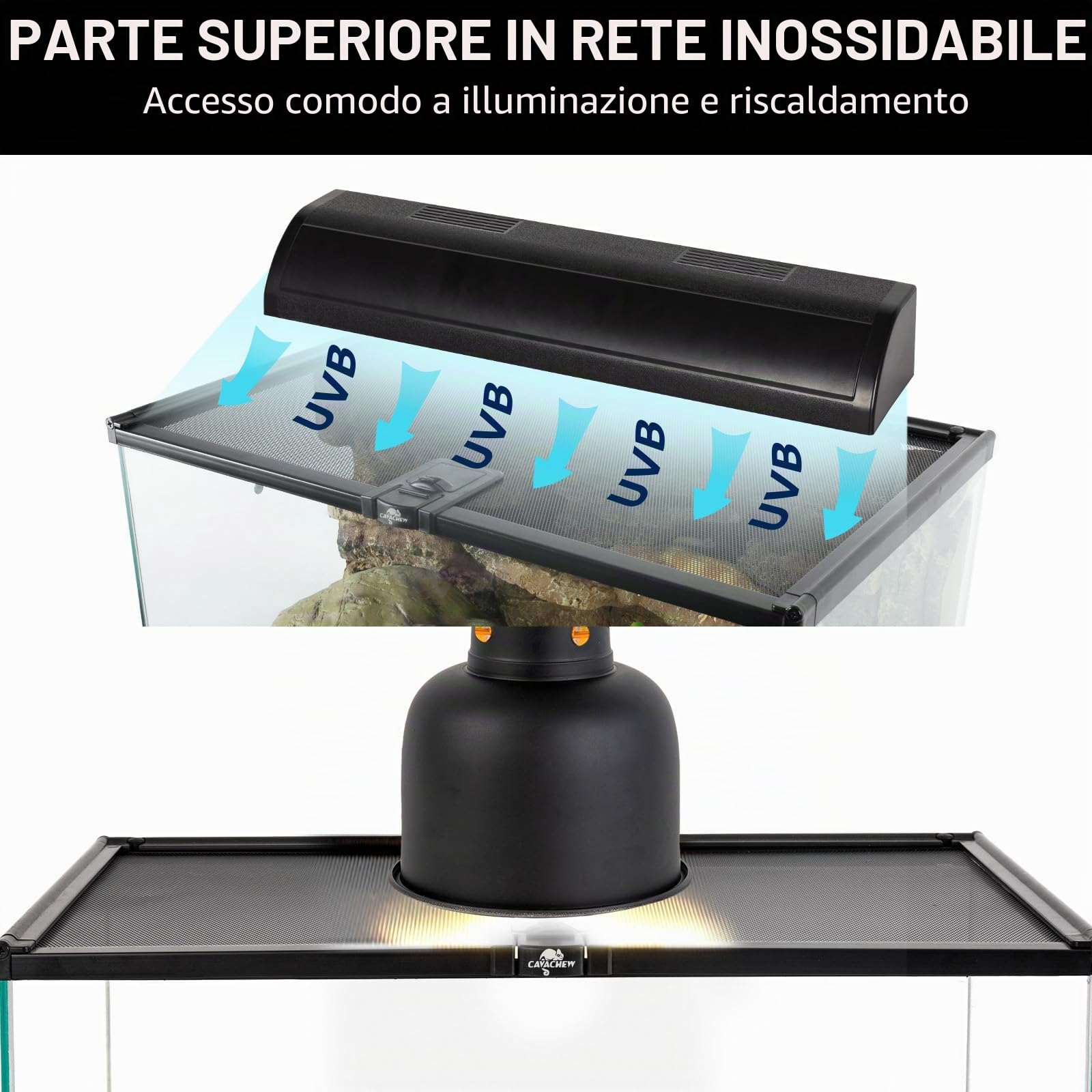 Terrari per rettili e anfibi, terrario 50 x 30 x 20 cm, terrario in vetro per tartarughe, barbagame, criceti, ventilazione superiore a 360°