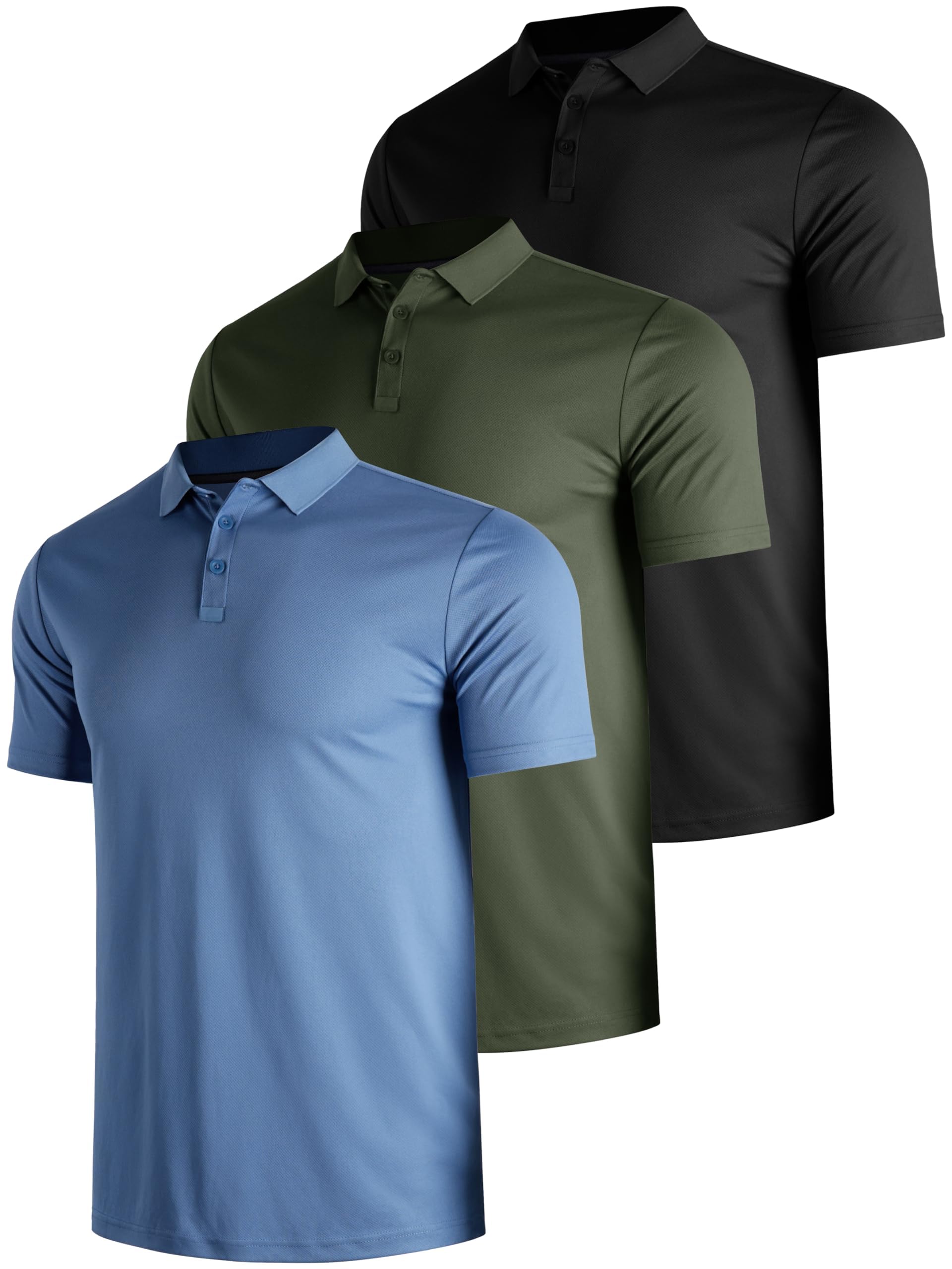 Confezione da 3 polo da uomo a maniche corte, traspirante, leggera, da golf, tennis, estiva, ad asciugatura rapida