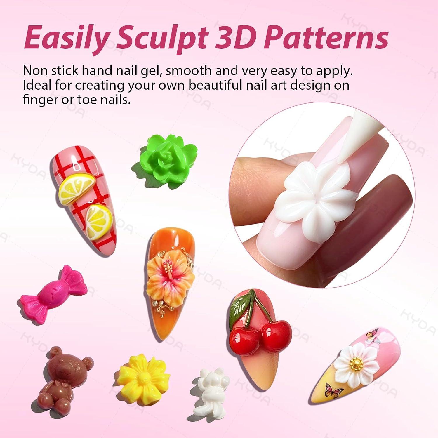 KYDA 12 Colors 3D Nail Gel Set, Non-Sticky Sculpting Gel for Nail Art Painting Drawing Hand Carving Molding, 3D Nail Art Design for Home Salon Manicure DIY with Sculpture Pen