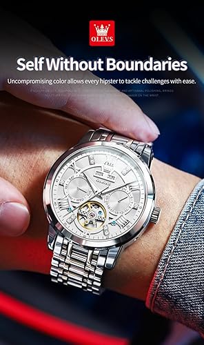Miniatura 2 de OLEVS Relojes Automáticos para Hombre, Diseño Esqueleto Dorado, Tourbillon, Automático, Mecánico, Acero Inoxidable, Impermeable, Reloj de Pulsera