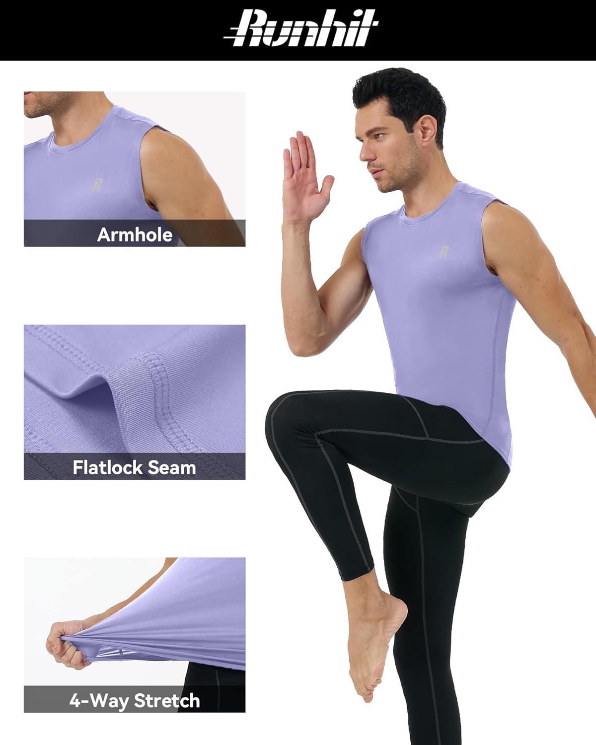 Runhit Mens Sleeveless Compression Shirt Workout Muscle Tank Top Quick Dry Athletic Base Layer Undershirt for Basketball - Image 4