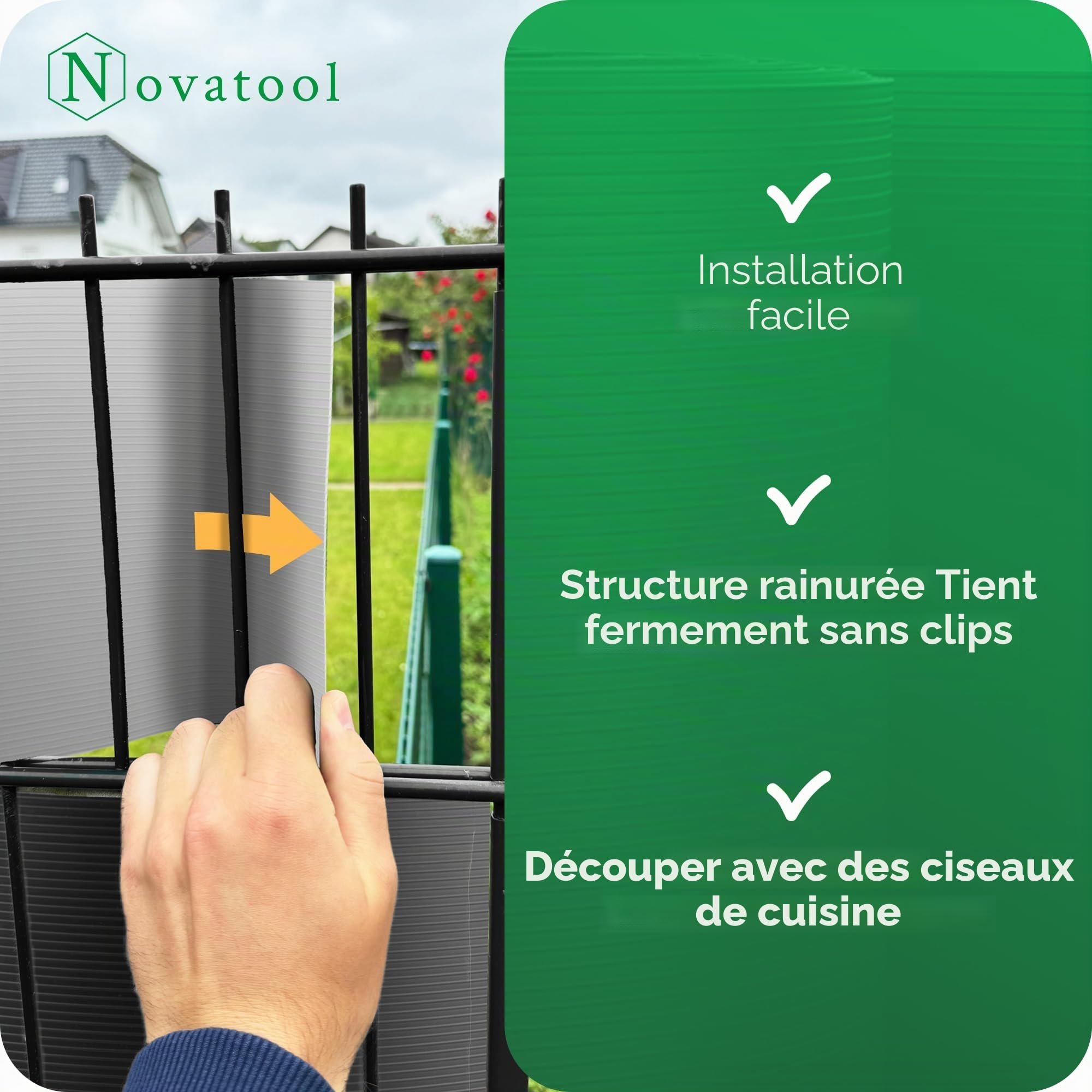 Novatool Rouleau de 25 m de bandes brise-vue PP Premium pour clôture à double fil ANTHRAZIT RAL 7016 - 19 cm pour 10 rangées de panneaux grillagés - Brise-vue GRIS avec rainures - Éléments de clôture