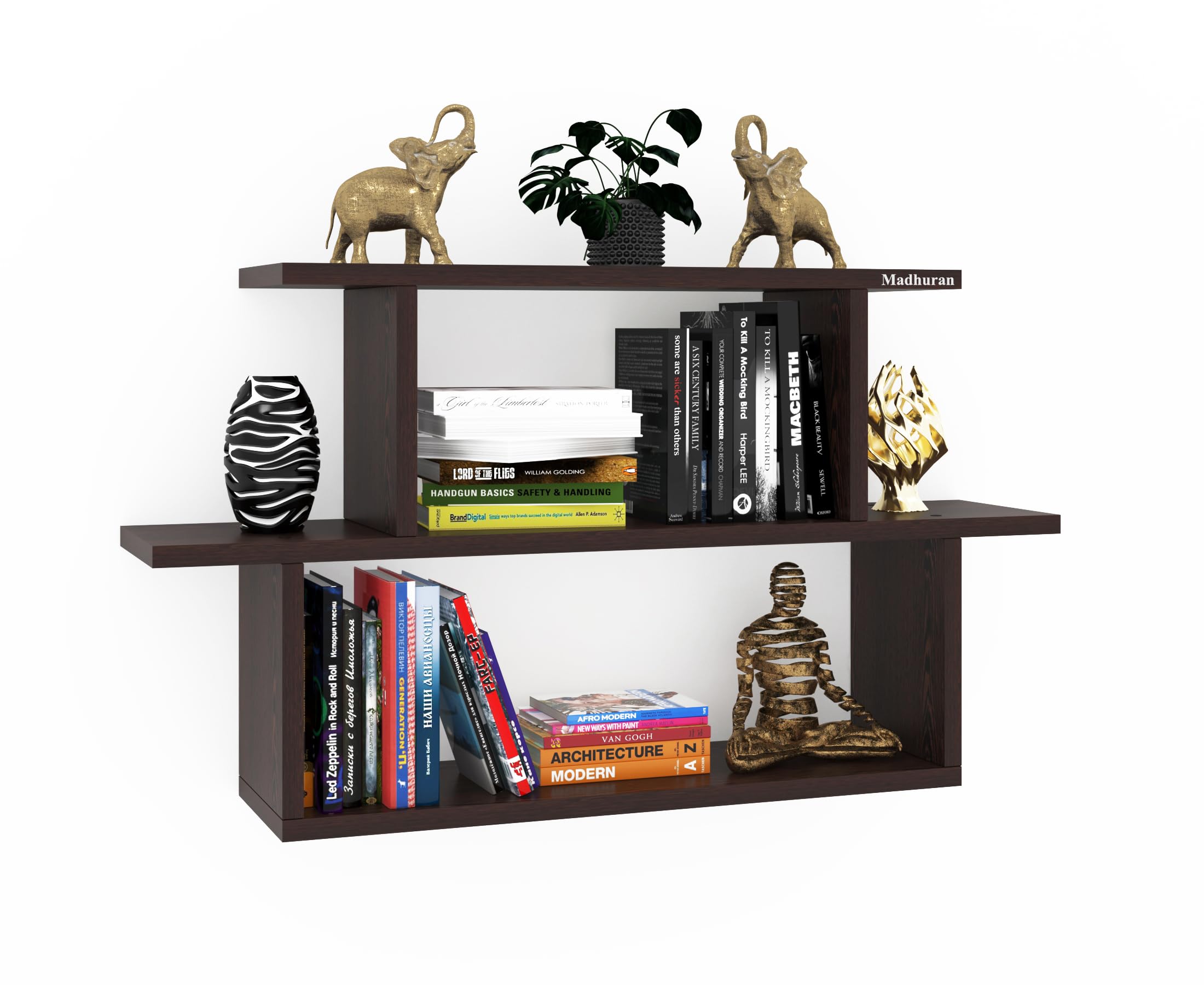 Madhuran Engineered Wood Wall Mounted Shower Books Storage Shelf Stand Tier 3 Wenge Kitchen Racks Living Room Multipurpose Showcase Modular Holder-picture-34