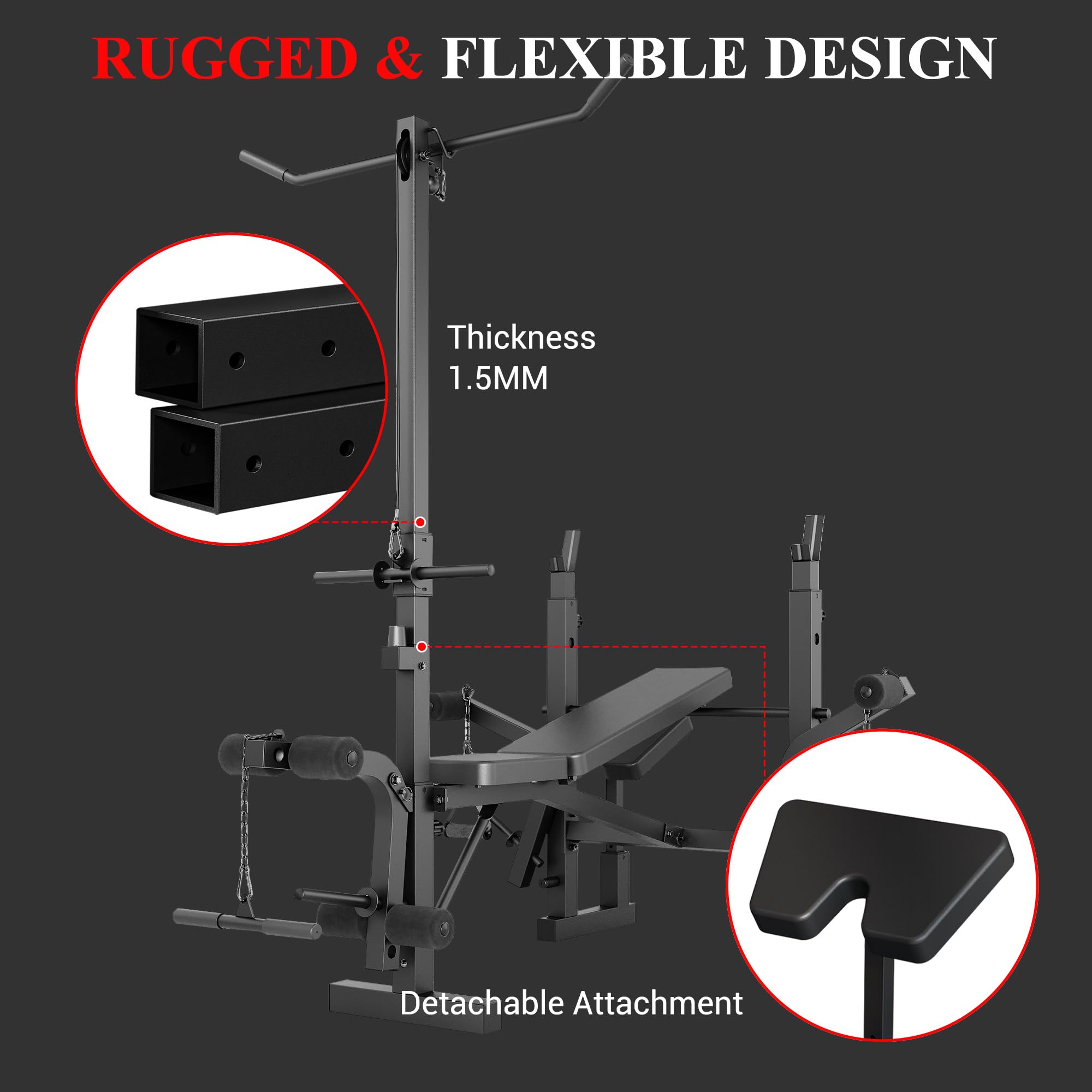 GarveeTech Panca Pesi Regolabile 8 in 1 per Palestra di Casa - Con Rack per Barra, Estensione Gambe, Panca Predicatore e Articolazione Farfalla - Pieghevole, Resistente, Supporta 900 Lb