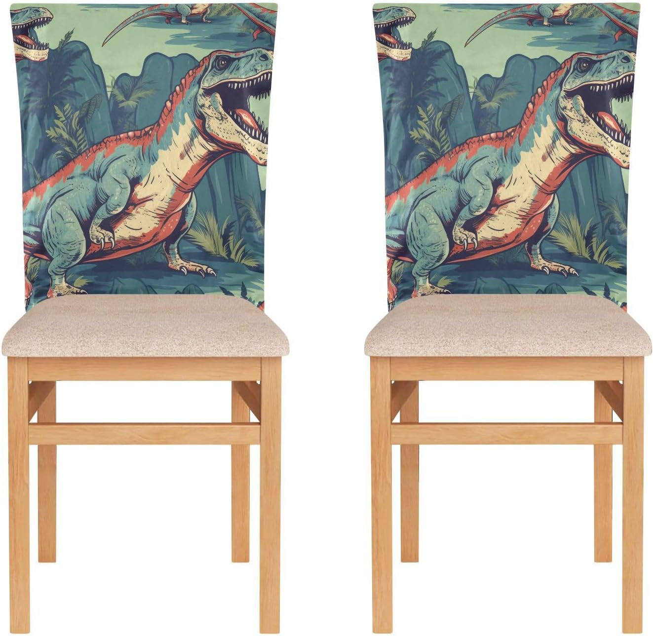 ALAZA Vintage Dinosaur Chair Back Cover Set of 6, Washable Reusable Removable Chair Slipcovers Decorative Chair Cover for Home Kitchen Wedding Party