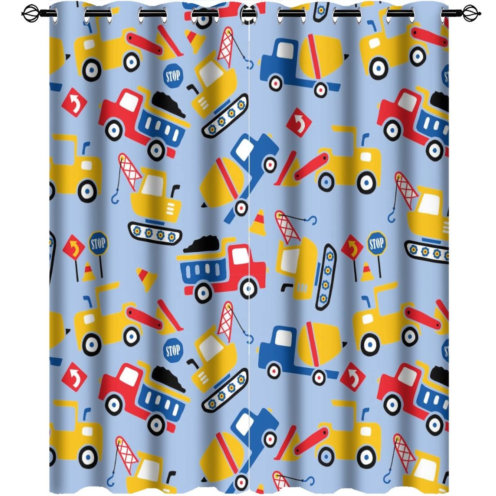 INSFBRB Truck Excavator Blackout Curtains for Living Room,Rainbow Colorful Cartoon Construction Bulldozers Dump Trucks Room Darkening Window Curtains with Grommets - 2 Panels 45L x 21W