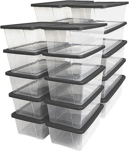 HOMZ Snaplock - Contenedor organizador transparente apilable de 6 cuartos de galón con tapa gris de sellado hermético para organización del hogar