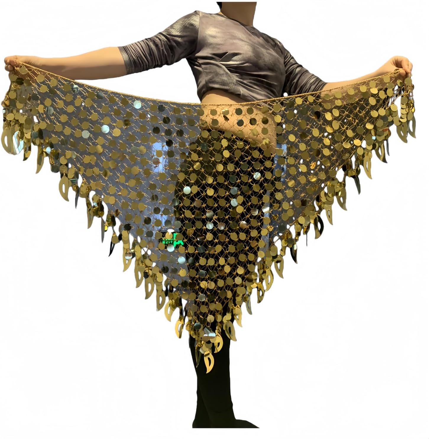 Women Belly Dance Hip Scarf Sequins Mesh Triangle Wrap Skirt Waist Chain