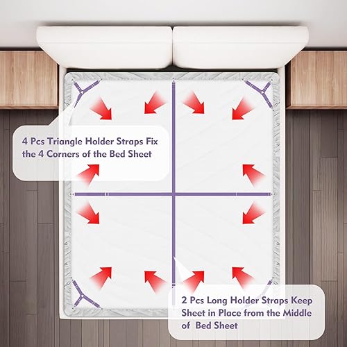 Miniatura 4 de Correas de soporte para sábanas, 4+2 clips ajustables para colchón, sujetadores de sábanas elásticos para mantener la sábana en su lugar para