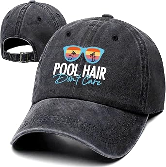 Pool Hair Dont Care Funny Retro Washed Cotton Baseball Cap, Adjustable Lightweight and Breathable Unisex Hat Outdoor Accessories, Gifts for Moms Dads Friend Pool Enthusiasts, Outdoor Sport Sun Hat