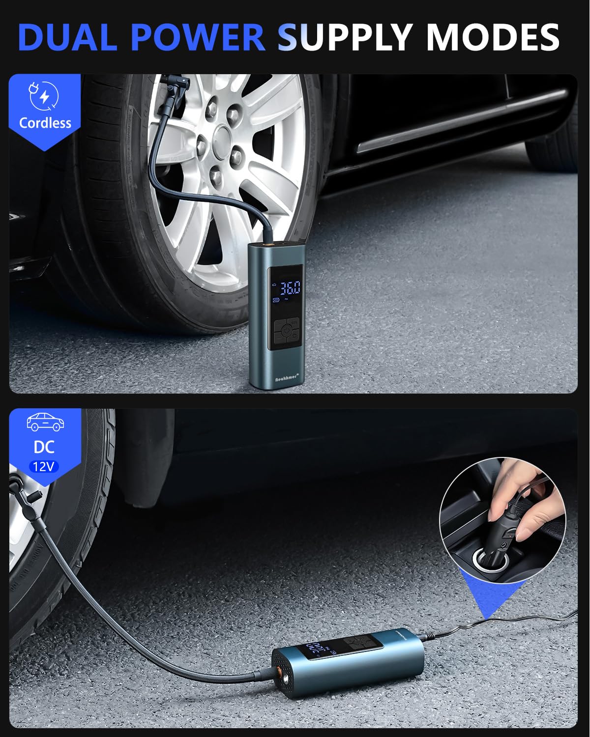 Gonfleur Pneus Voiture Compresseur Air: Compresseur À Air Portatif 150PSI | 6000mAh Mini Pompe À Vélo Électrique 12V pour Voiture Vélo Et Moto