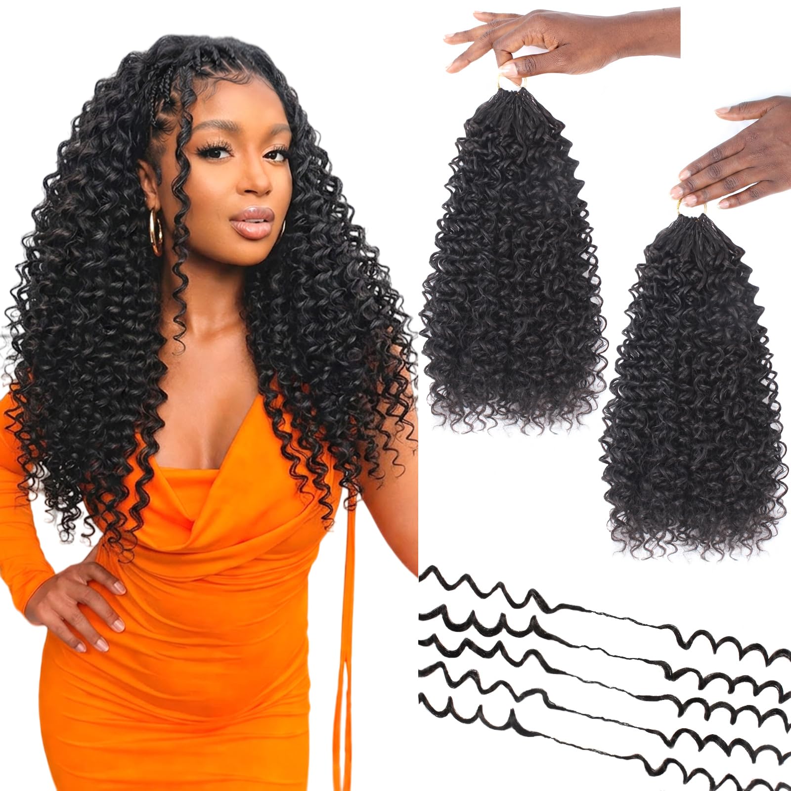 Photo 1 of 170g Feather Crochet Hair for Black Women 14 Inch Pre-Separated Miracle Knots Hair, Water Wave Premium Protein Fiber Close To Human Hair Extensions 100 Strands Invisible Boho Braids Hair Natural Black