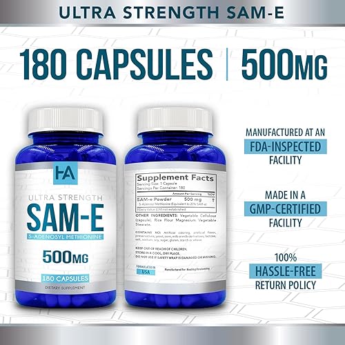 Miniatura 5 de Healing Awakening SAM-e 500mg 180 cápsulas (S-Adenosil Metionina)