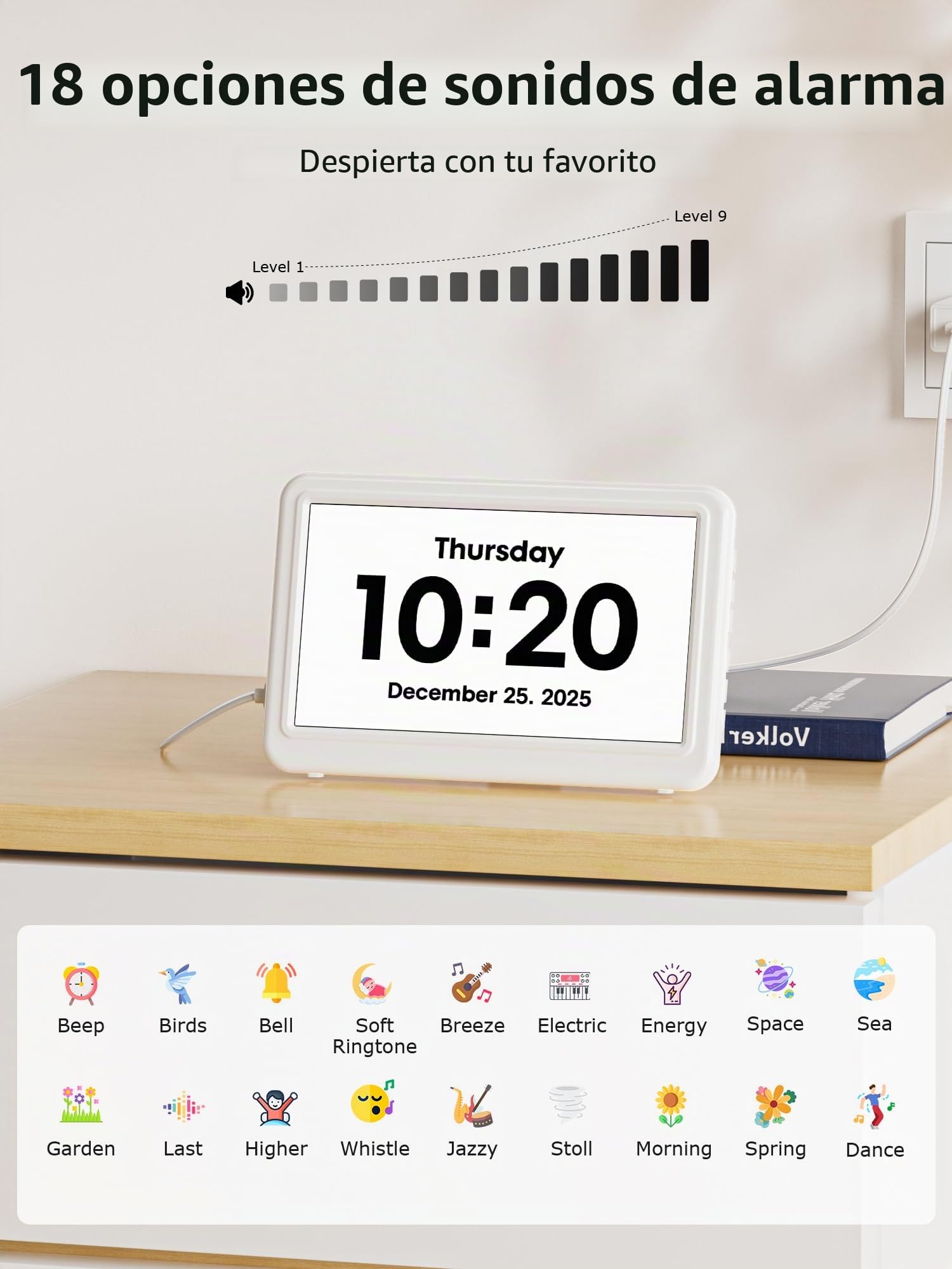 Mesqool Reloj Digital para Personas Mayores con Fecha y Día, Pantalla Grande de 18 cm, Despertador con Calendario, 20 Alarmas y 20 Recordatorios, Fácil de Leer