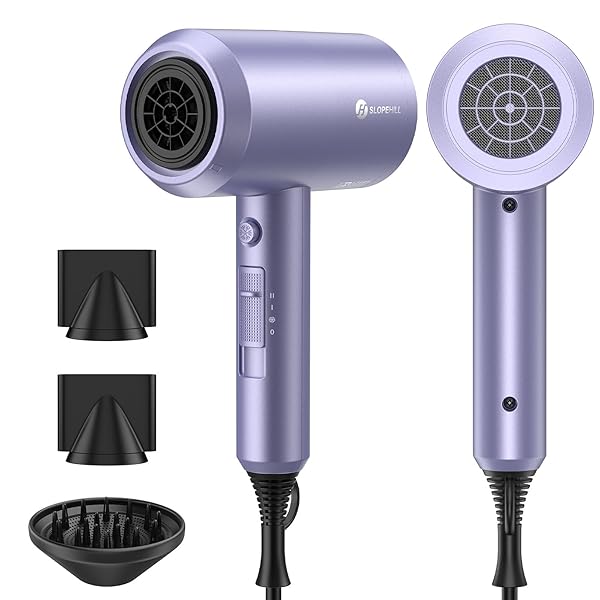 slopehill Professional Ionic Hair Dryer, Powerful 1800W Fast Drying Low Noise Blow Dryer with 2 Concentrator Nozzle 1 Diffuser Attachments for Home Salon Travel