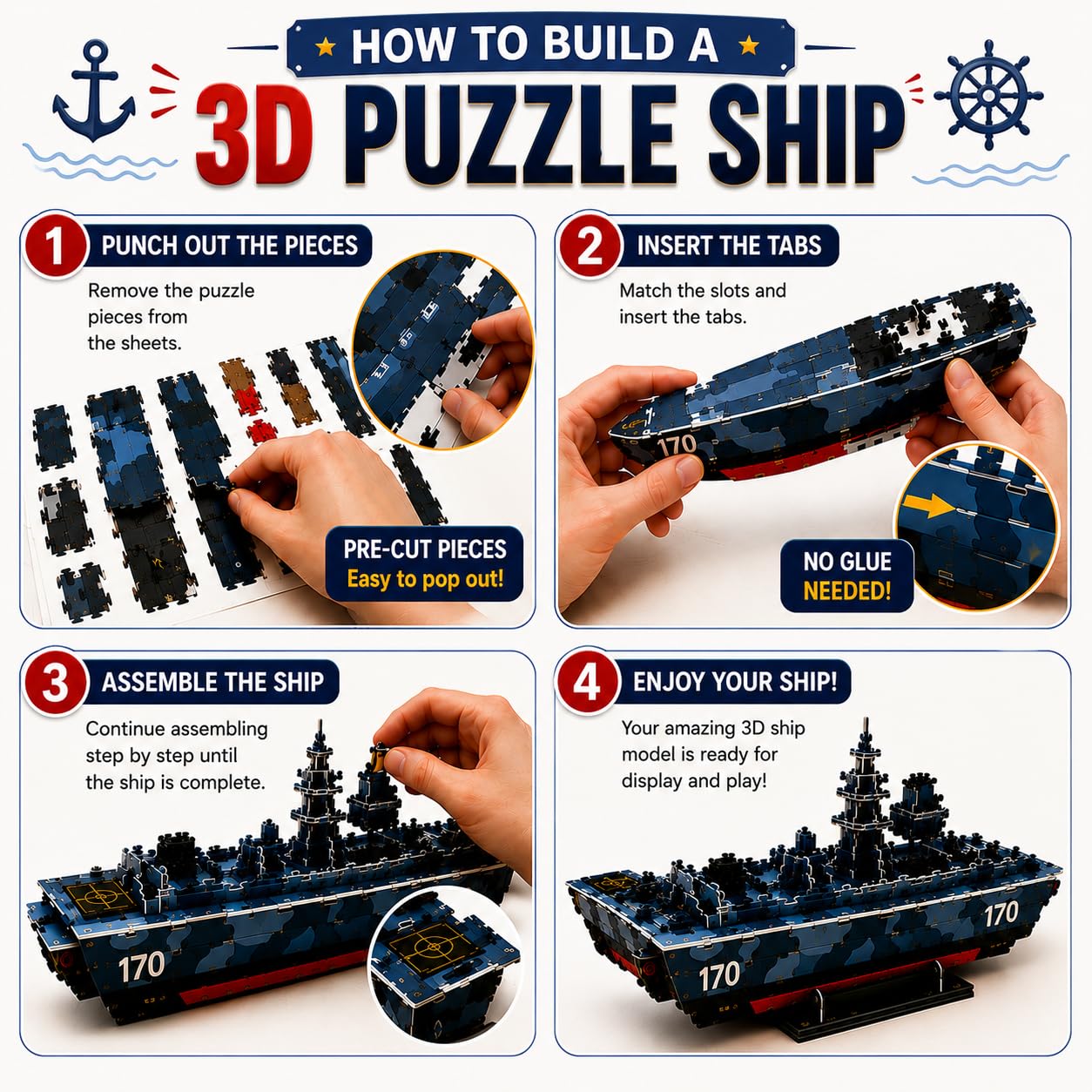 3D DIY Ship Puzzle Kit - Build 2 Ships for Kids! -3