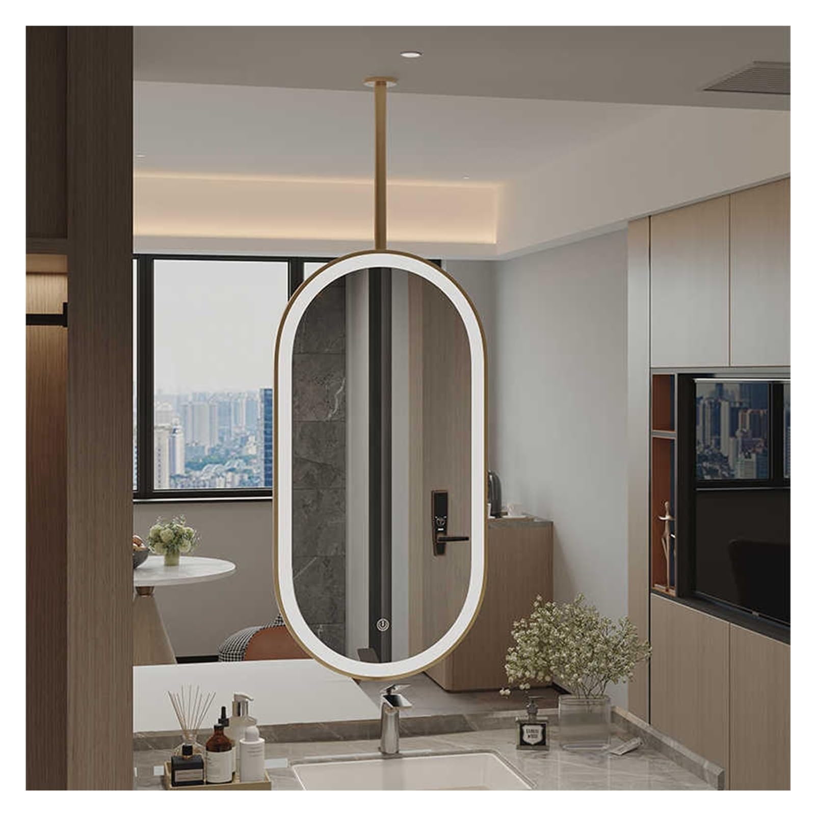 WJFTODAY 360° Rotating Double-Sided LED Bathroom Mirror - Gold, 40x80cm, Adjustable Lighting, Perfect for Entryways & Cloakrooms, Stylish Home Decor, Modern Design