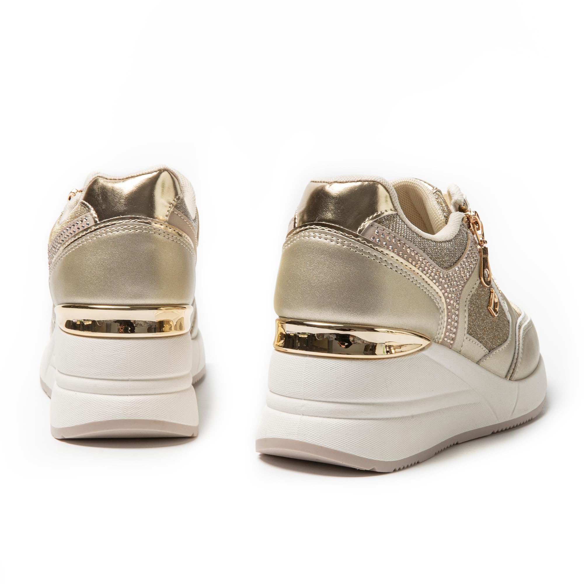 JOMIX Scarpe da Ginnastica Donna con Zeppa Sneakers Eleganti Glitterati con Cerniera Laterale e Suola Spessa Comode per Camminata Quotidiana