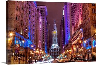 CANVAS ON DEMAND Terminal View of Philadelphia City Hall Looking Up Broad Street in Center City, Canvas Wall Art Print Modern, Home Decor, Street Scene Artwork, Nature Artwork, 36" x24in