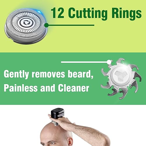 Miniatura 7 de Paquete de 12 cuchillas de repuesto para cabezal de afeitadora compatible con Sku*l Shaver Pitbull Gold PRO - Hoja de repuesto de 4 cabezales