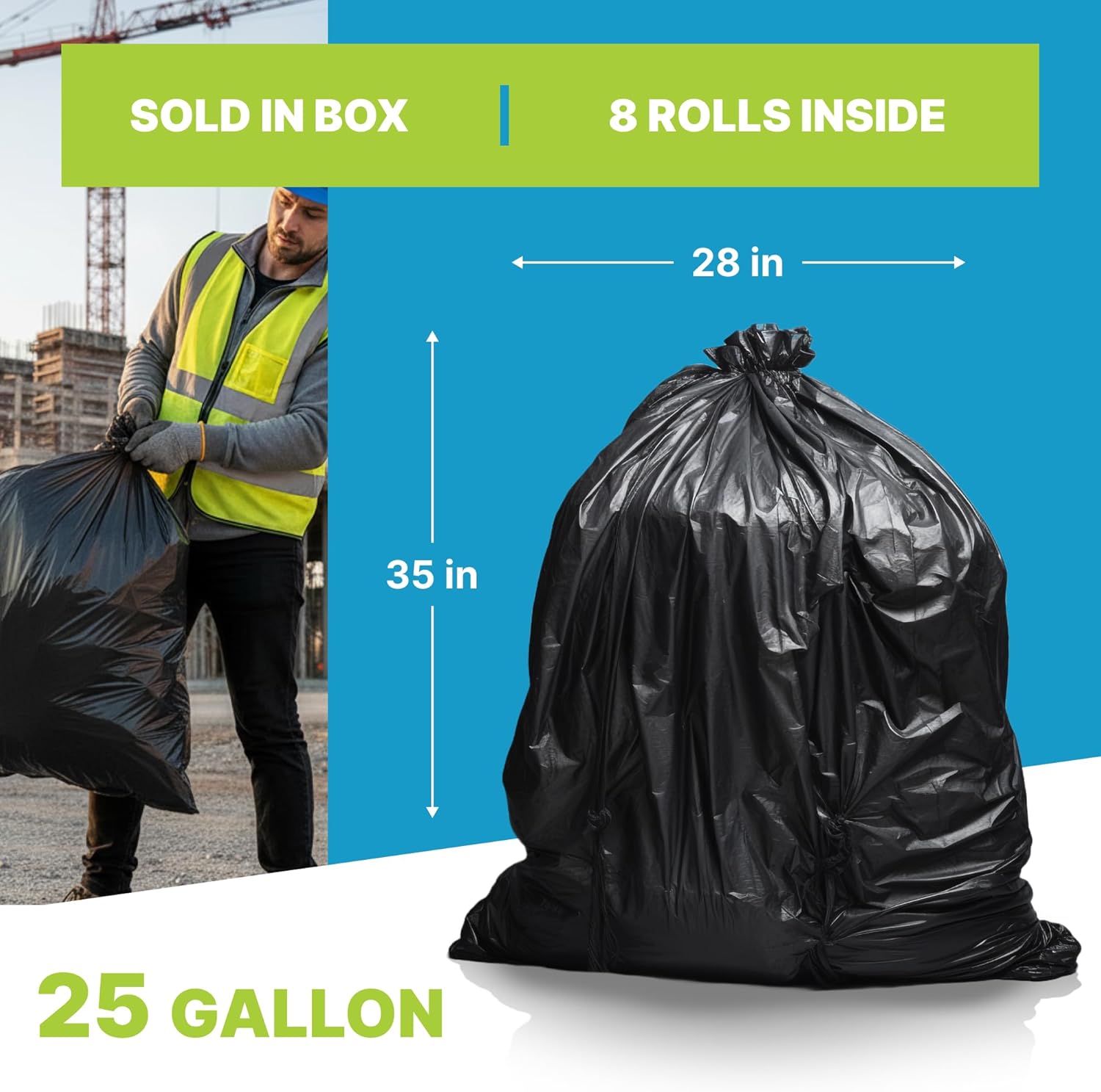 True Tie Flap (S-Cut) Trash Bags, 28×35 Inches, 1 Mil Thick, 400 Count – Heavy-Duty Black Garbage Bags with Easy-Tie Design, 25 Gallon Capacity, Leak-Proof & Tear-Resistant