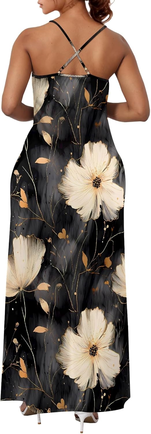 Women's Summer Boho Sleeveless Sundress Casual Printed Beach Long Maxi Dress Plus Size Loose Fit Dresses - Image 4