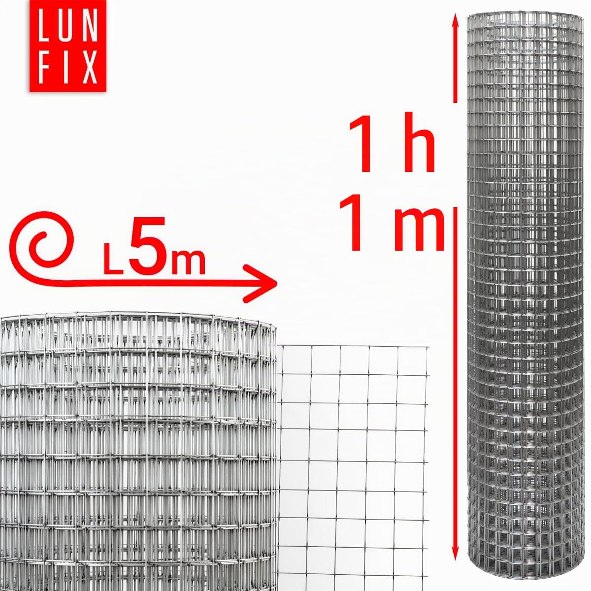 Voliera - Filo di acciaio zincato, 25x25, Ø 1,4 mm, 1 m x 5 m, Filo per conigli, Filo per lepri, Rete metallica, Rete saldata, Rete a maglie, Rete per topi per giardino, Rete metallica, Lun Fix