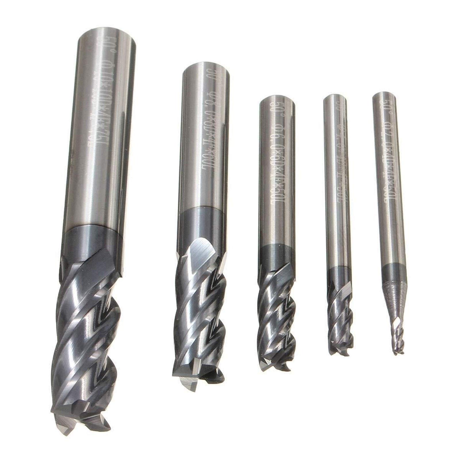 4-schneidiger Schaftfräser, 5-teiliges Set aus Hartmetall-Schaftfräsern mit geradem Schaft, CNC-Werkzeug für Metalle (2–10 mm).