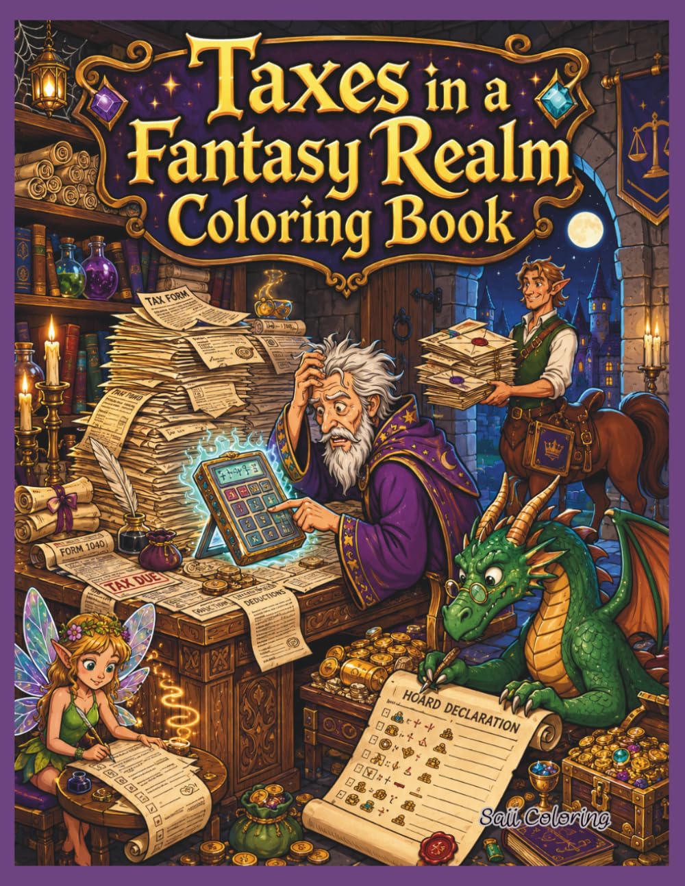 Taxes in a Fantasy Realm Coloring Book: 40 Whimsical Medieval Tax Adventures Featuring Wizards, Dragons, Elves, Knights, Fairies, and Magical Creatures for Teens and Adults