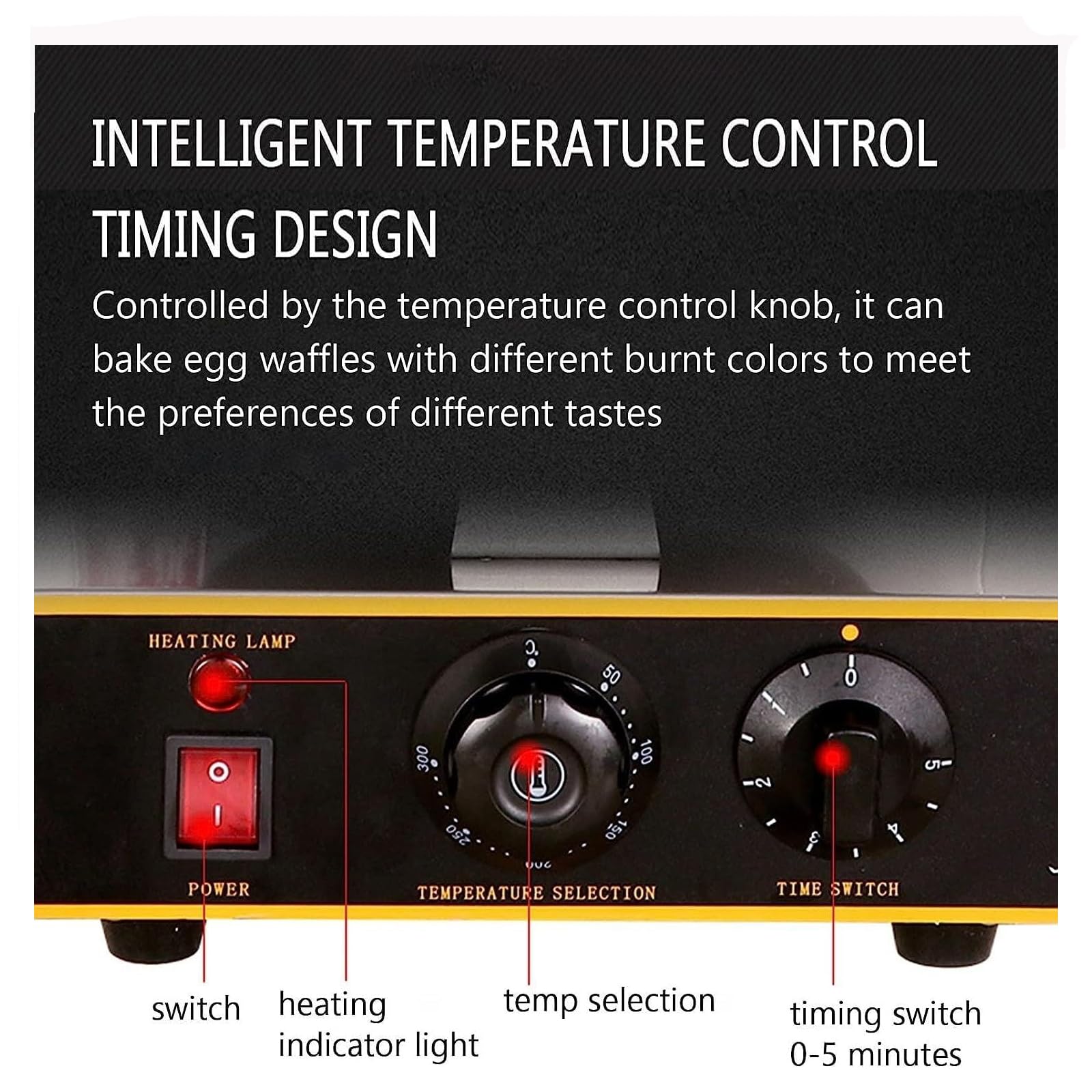 Macchina per basi per Coni Gelato, Macchina per involtini Primavera e Coni Waffle antiaderenti, Regolazione della Temperatura 50~300℃/impostazione del Tempo 0-5 Minuti/Manico Lungo,